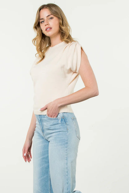 THML - Short Sleeve Knit Top - Cream