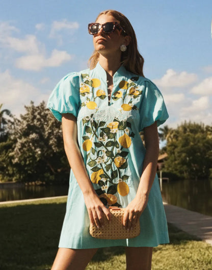 Elliana Barong Mini Dress - Sorrento Citrus