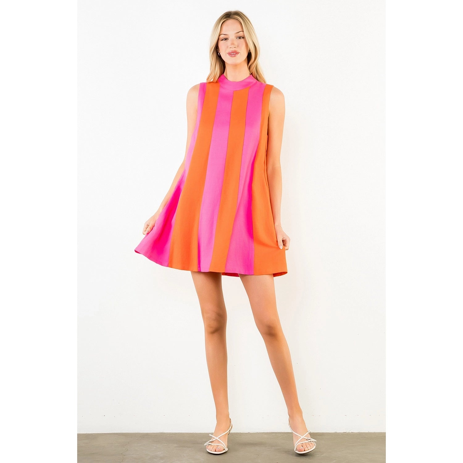 Sleeveless Colorblock Dress - Magenta