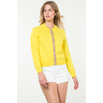 THML - Bow Button Knit Cardigan - Yellow