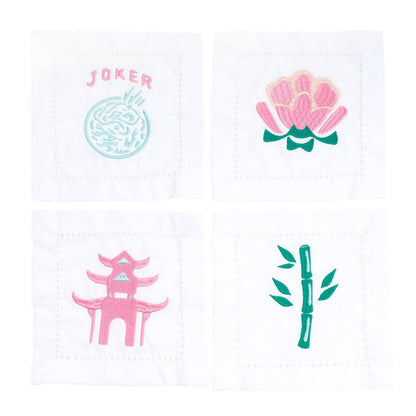 Mahjong Embroidered Cocktail Napkin Set