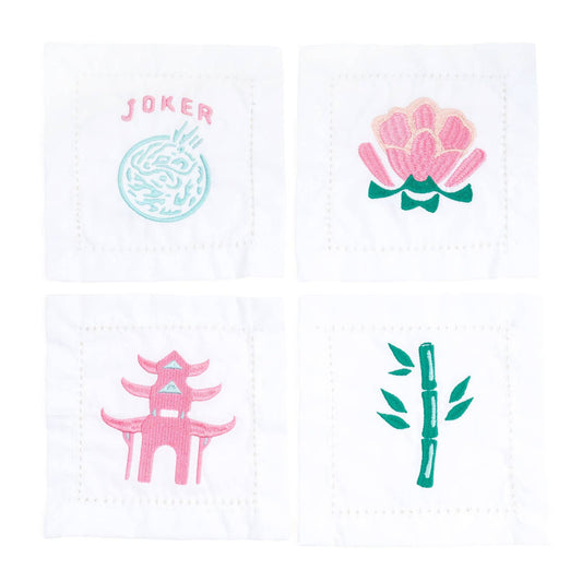 Mahjong Embroidered Cocktail Napkin Set