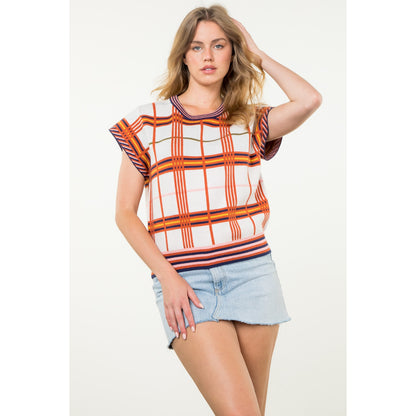 THML - Short Sleeve Plaid Top - Cream