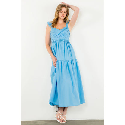 THML - Tiered Poplin Maxi Dress - Blue