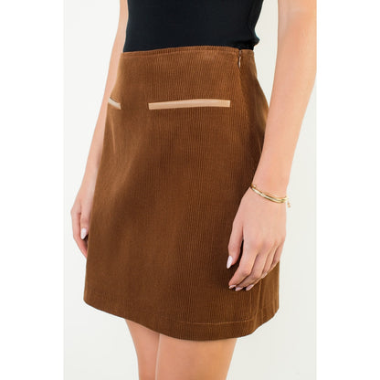High Waist Corduroy Mini Skirt - Brown