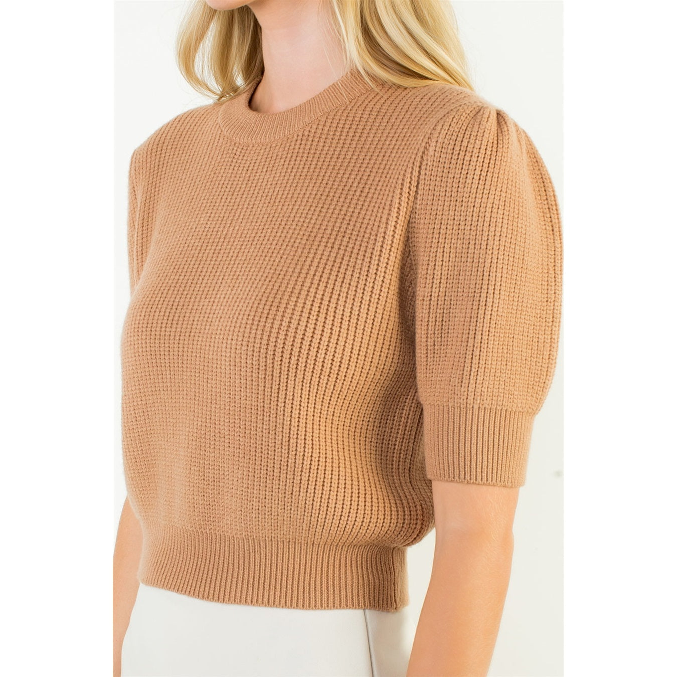 Short Sleeve Knit Top - Beige