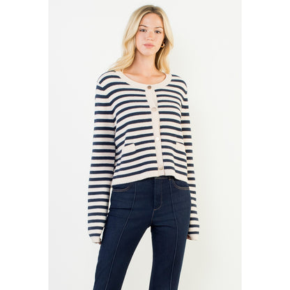 Striped Knit Cardigan - Cream