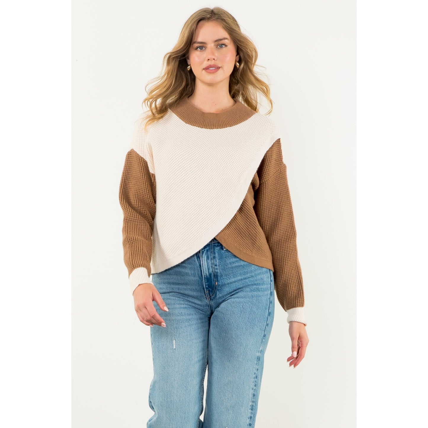 THML - Colorblock Knit Sweater - Cream