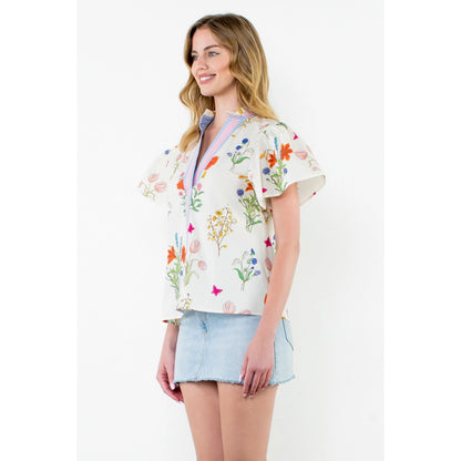 THML - Short Sleeve Floral Top - Cream