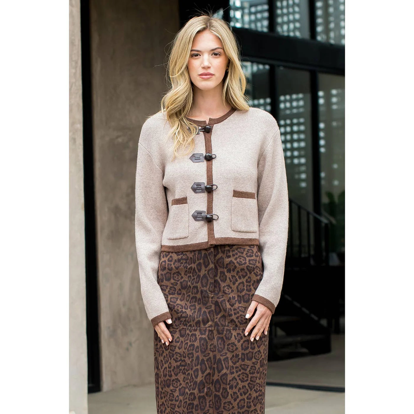 Toggle Button Knit Cardigan - Brown