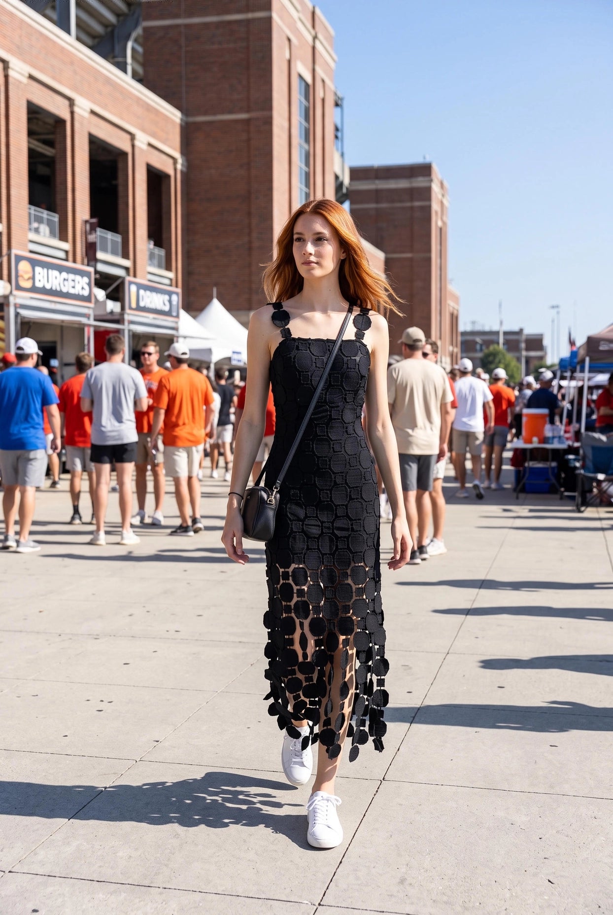 3D Lace Appliqué Fringe Hem Bodycon Midi Dress - Black