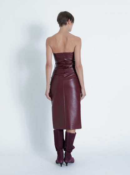 Samantha Strapless Vegan Leather Midi Dress - Malbec