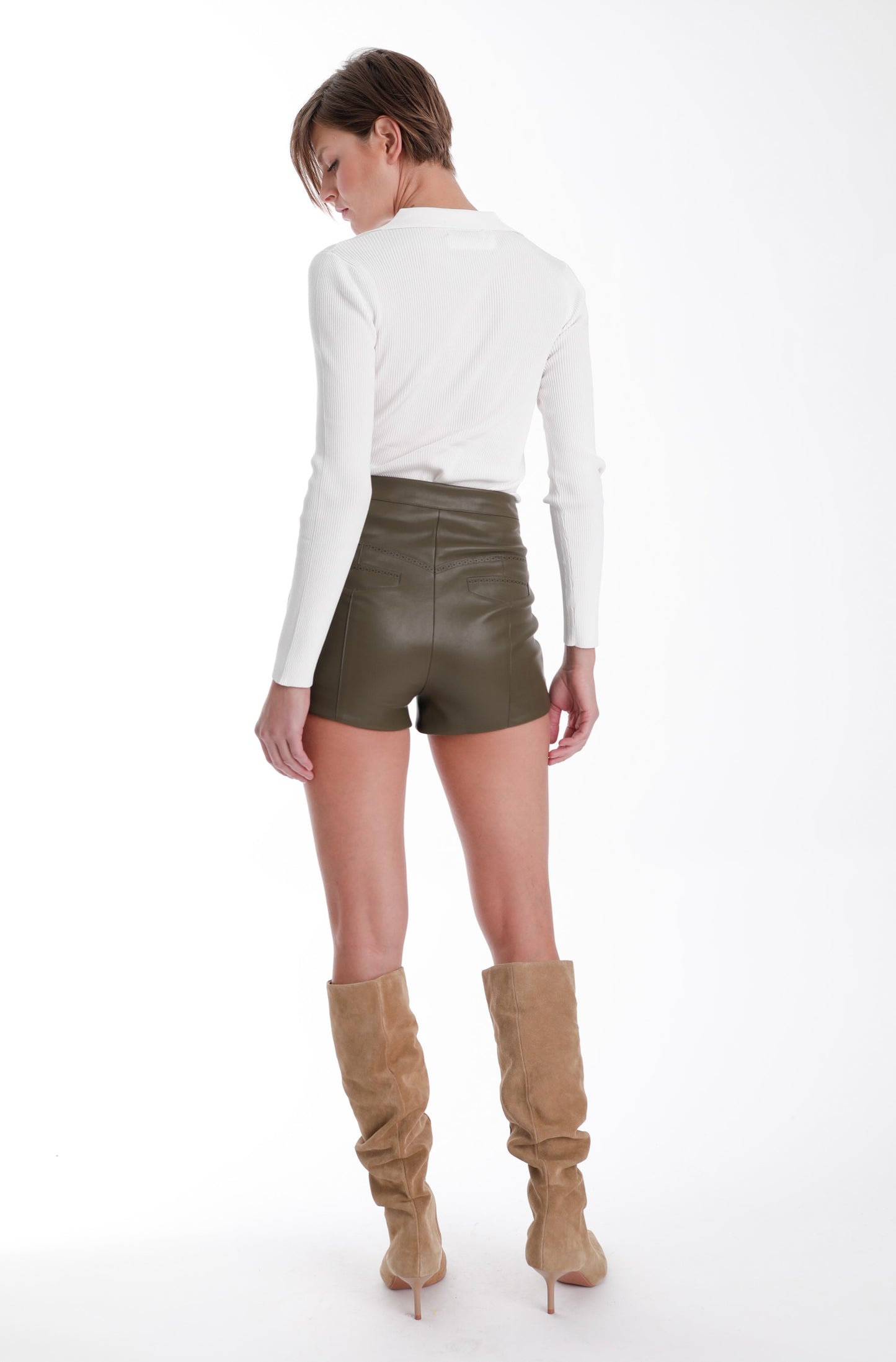 Mona Vegan Leather Mini Shorts - Olive