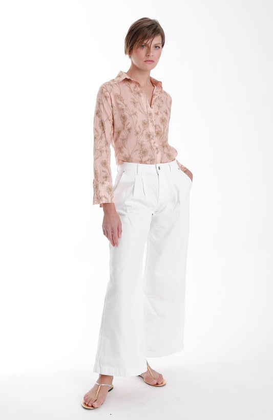 Coral Print Blouse - Peach Floral