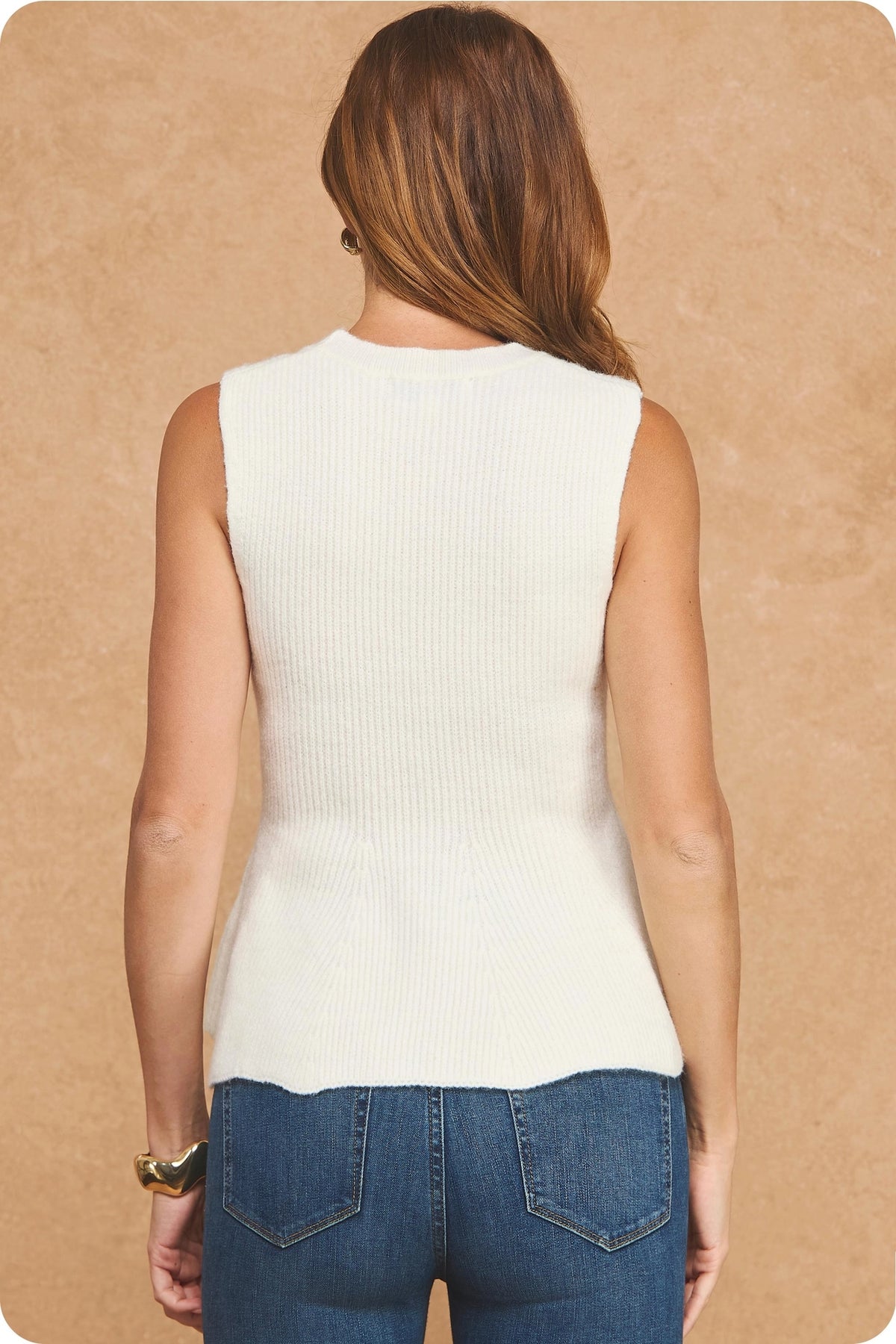 Sleeveless Cable Knit Peplum Sweater Top - Cream