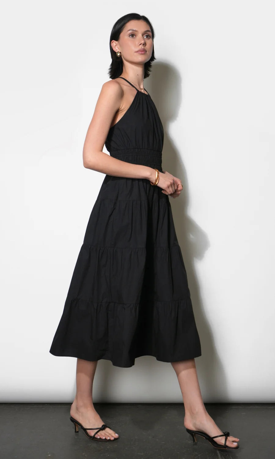 Laurel Poplin Halter Midi Dress - Black