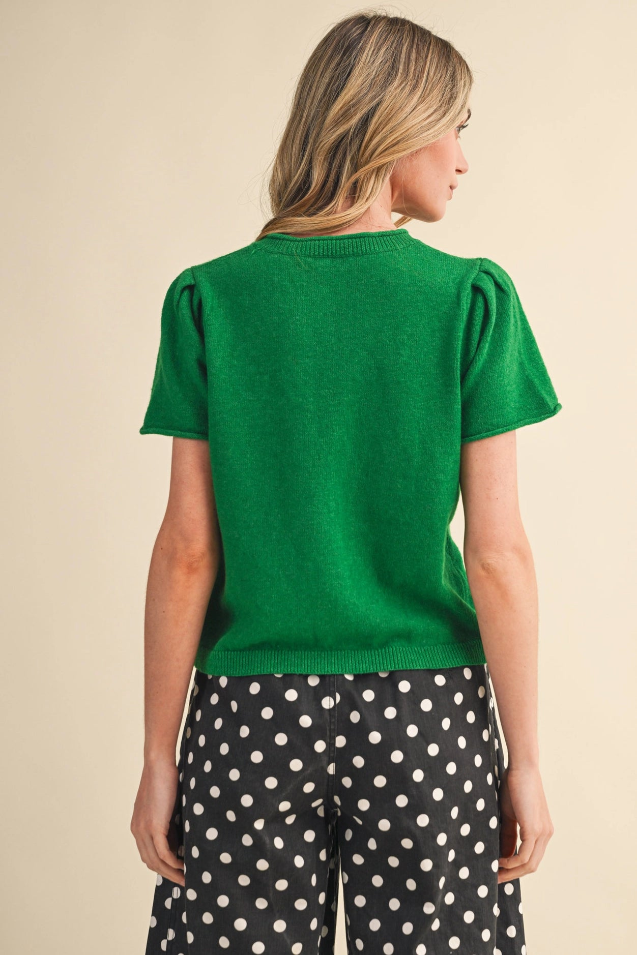 Short Sleeve Sweater Cardigan - Rosemary Green