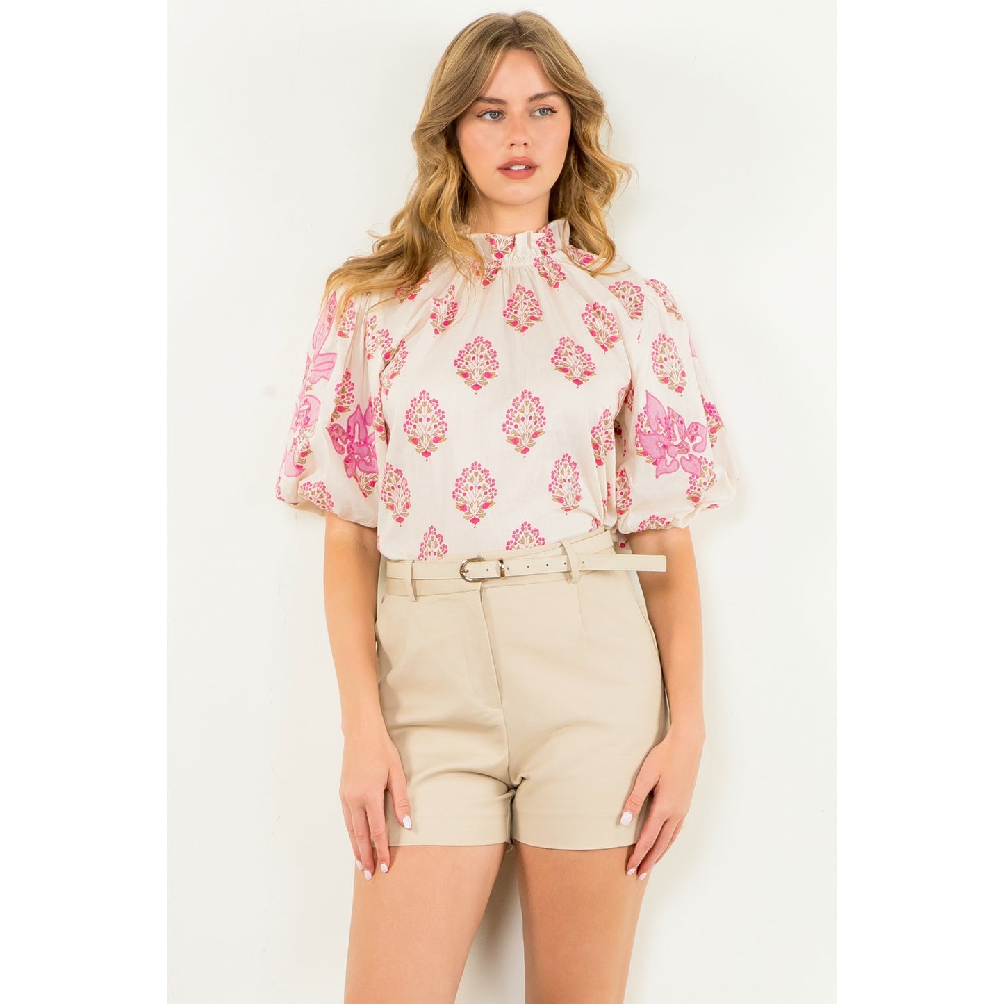 THML - Puff Sleeve Flower Top - White