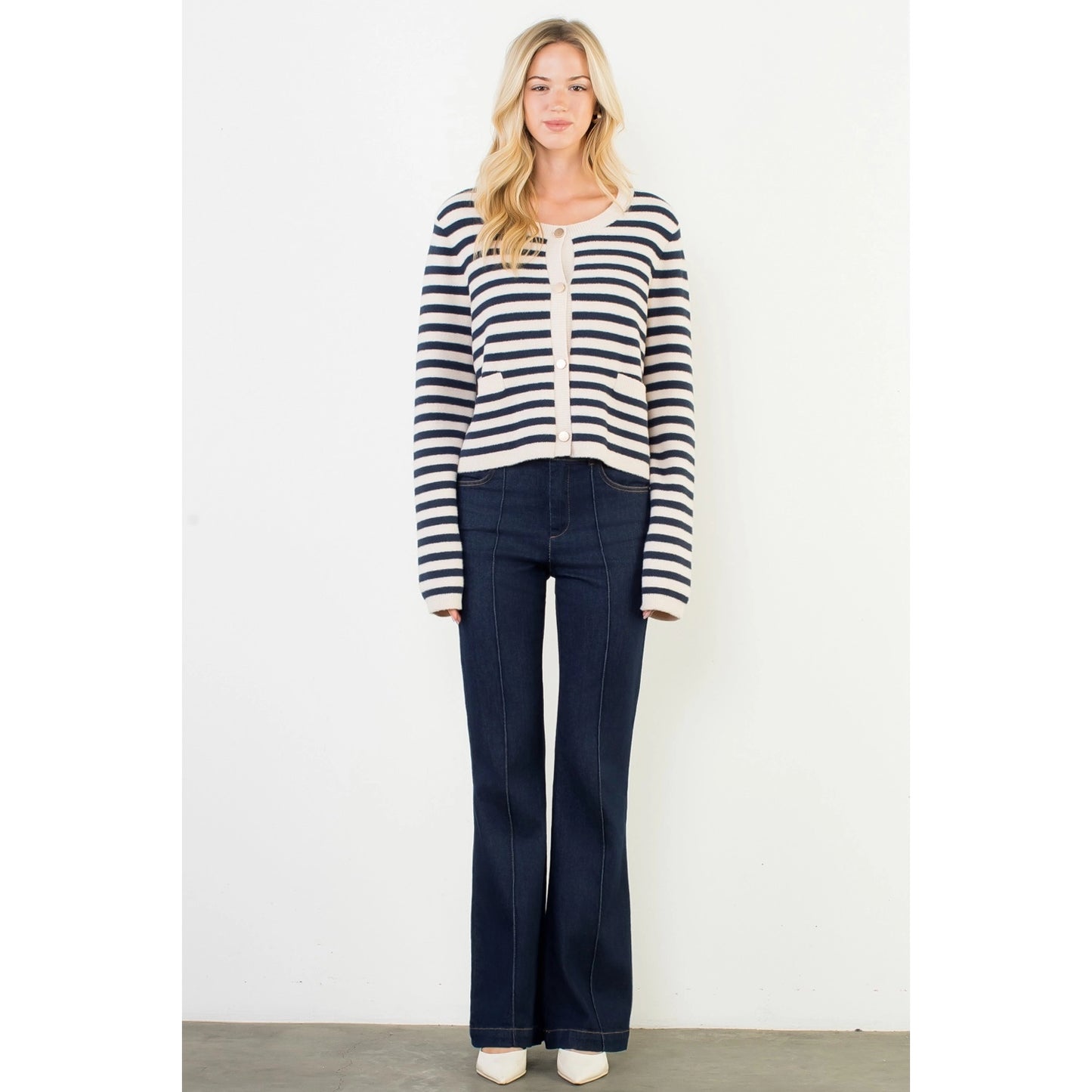 Striped Knit Cardigan - Cream