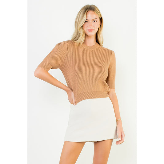 Short Sleeve Knit Top - Beige