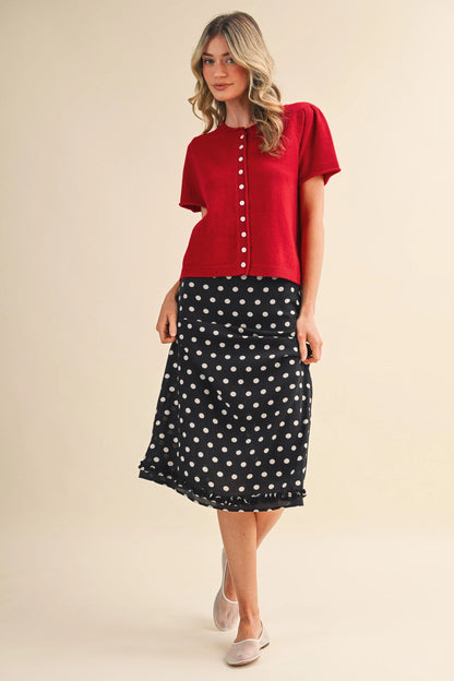 Short Sleeve Sweater Cardigan - Red