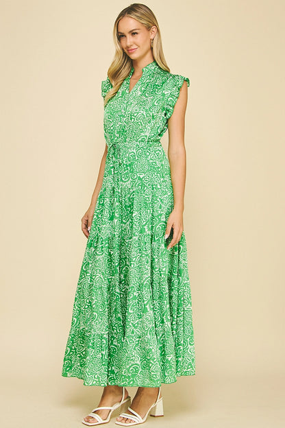Paisley Print Maxi Dress - Green