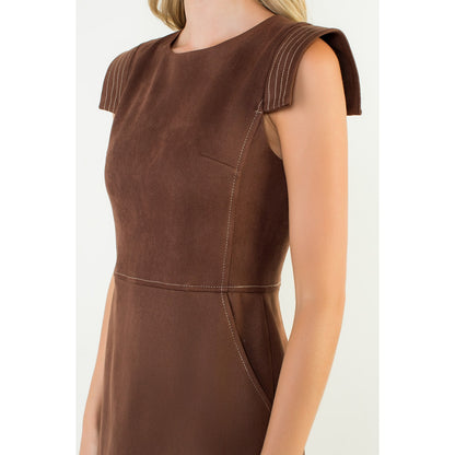 Sleeveless Suede Dress - Brown