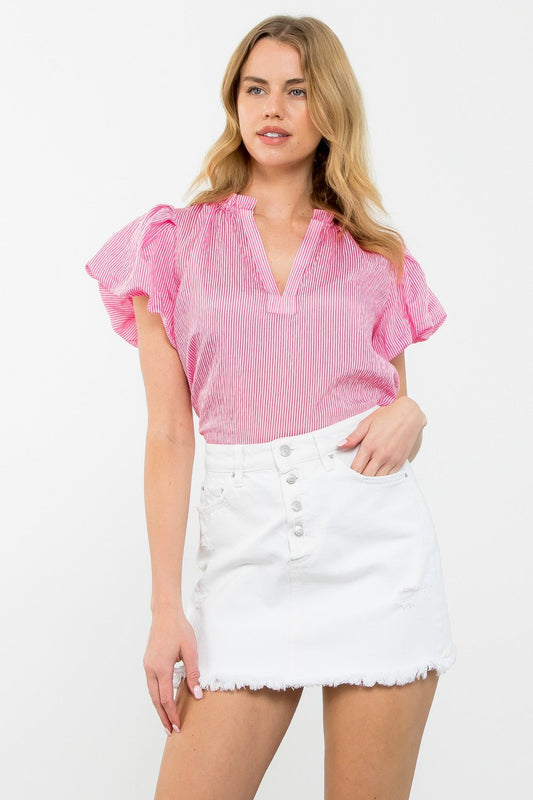 THML - Short Sleeve Striped Top - Pink