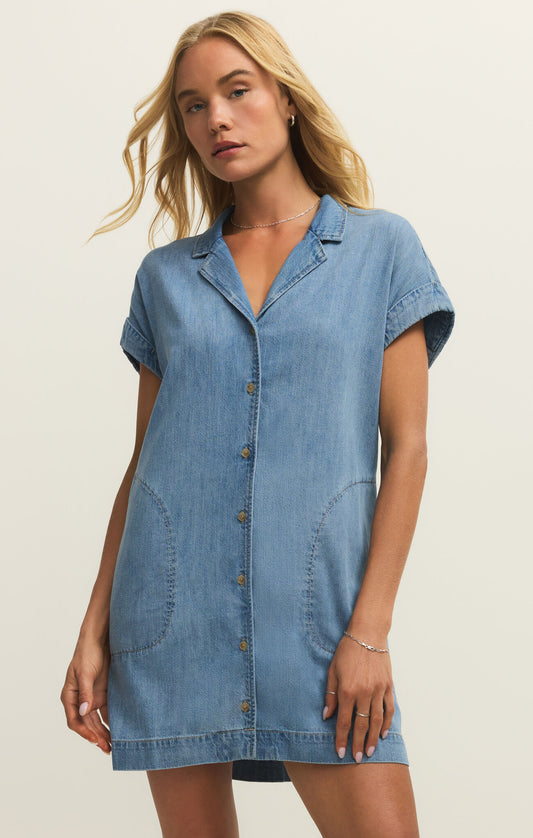 Napa Lightweight Denim Mini Dress - Shoreline