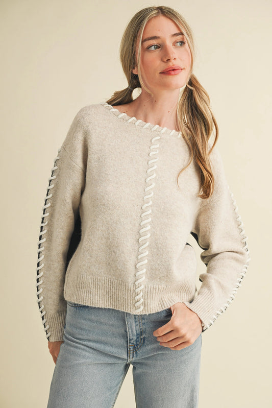 Whip Stitch Two-Tone Sweater - Taupe Black