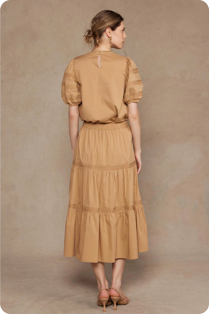 Reverse Pintuck Puff Sleeve Top - Tan