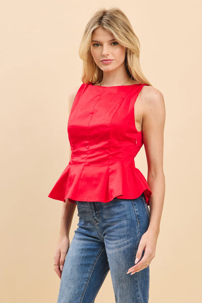 Gameday Boat Neckline Fit and Flare Sleeveless Top - Red