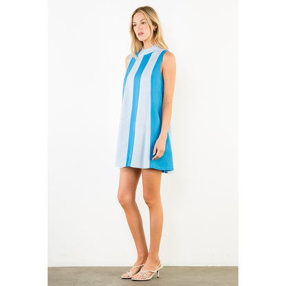 Sleeveless Colorblock Dress - Blue