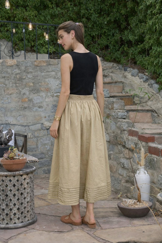 Sleeveless Belted Pleated Skirt Belted Midi Dress - Black/Taupe