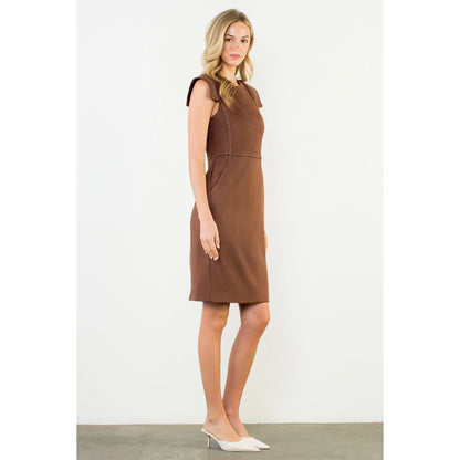 Sleeveless Suede Dress - Brown