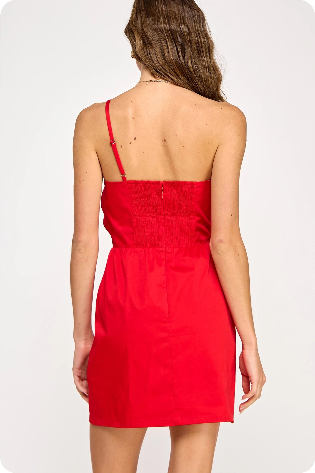 Knotted Flower Bow Mini Dress - Cherry Red
