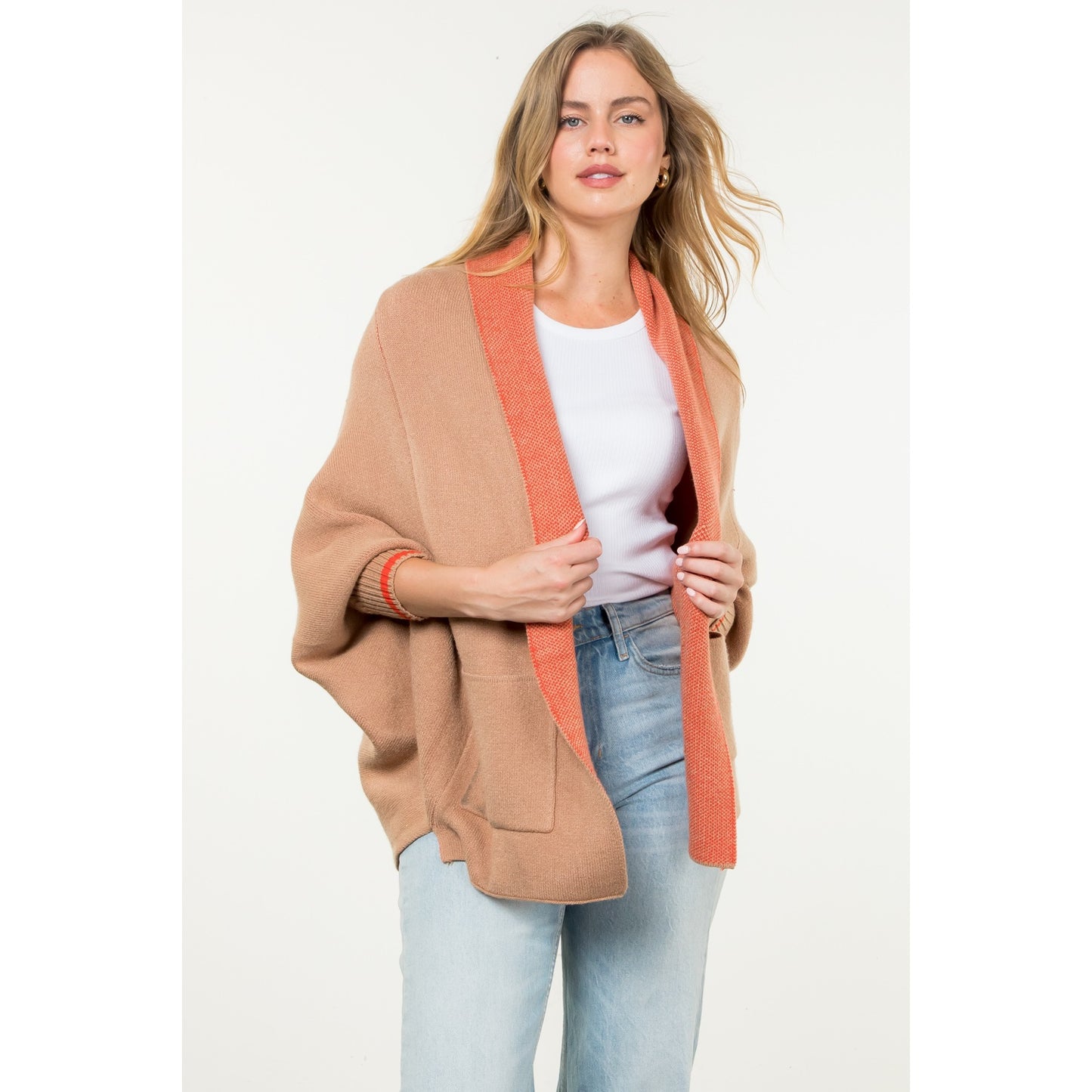 THML - Solid Knit Heart Cardigan - Beige