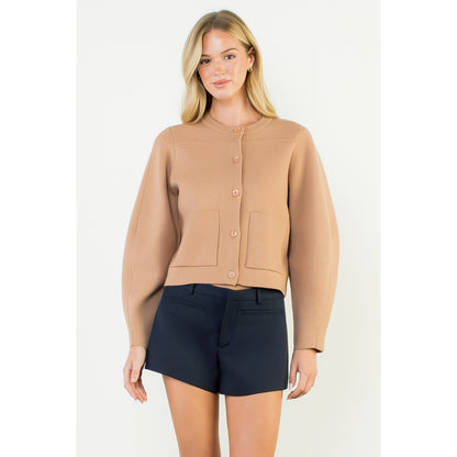 Long Sleeve Cropped Cardigan - Beige