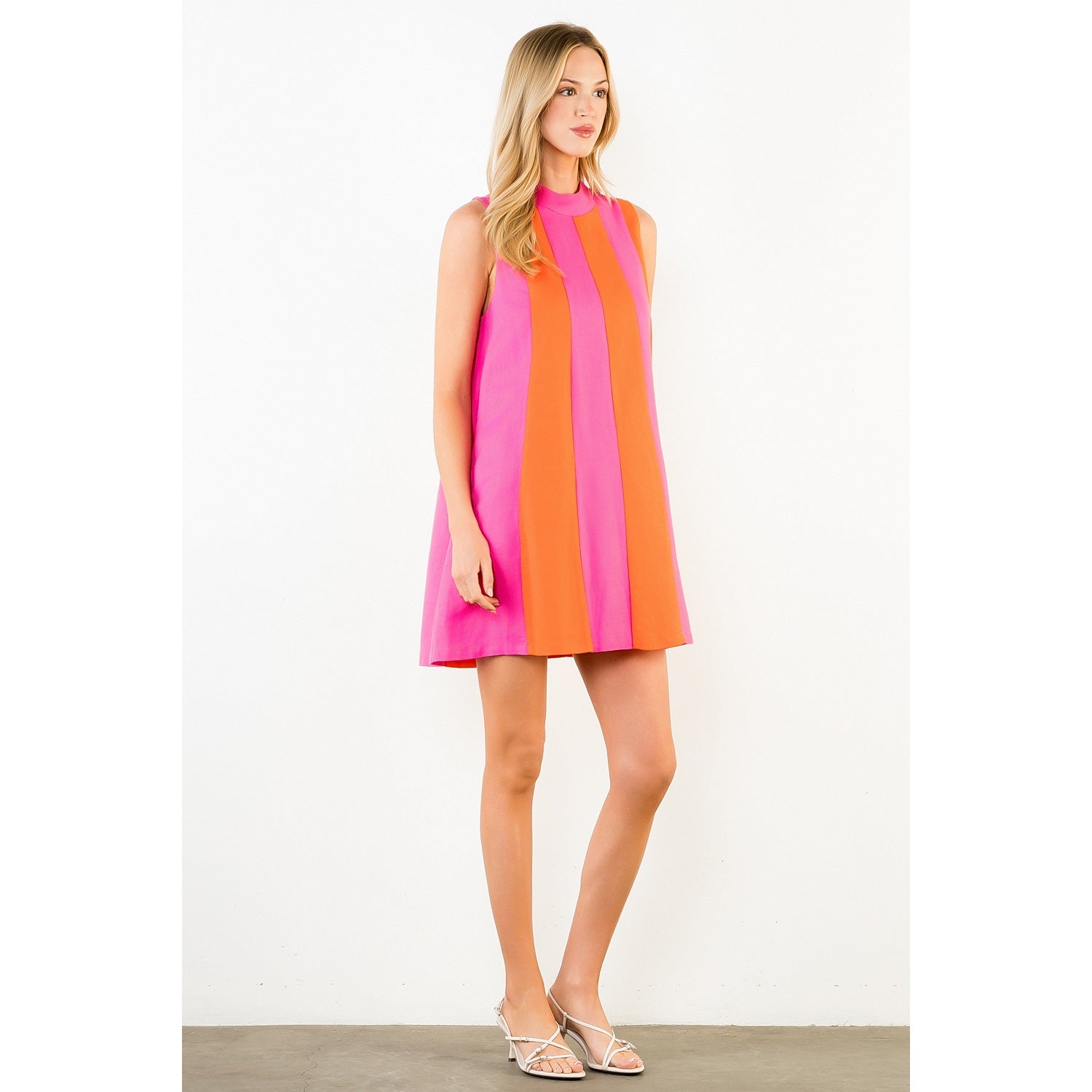 Sleeveless Colorblock Dress - Magenta
