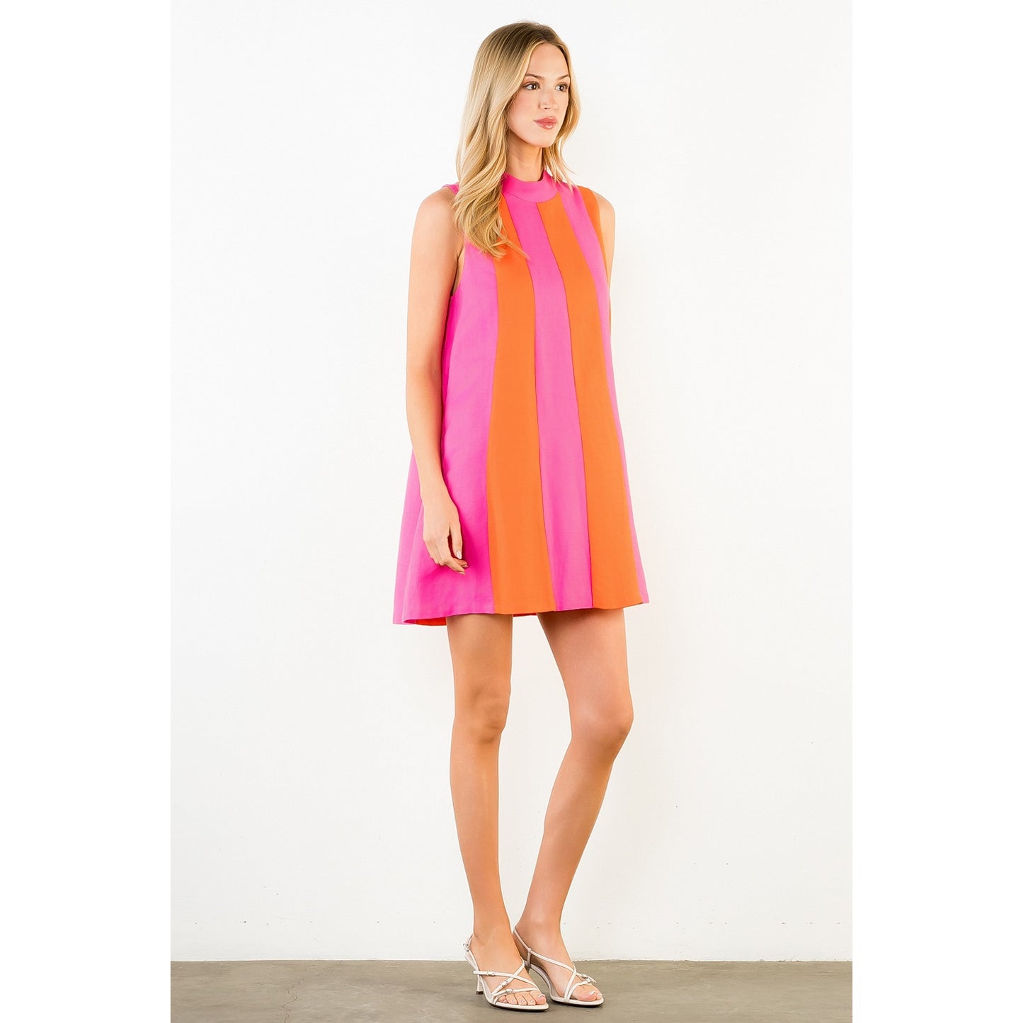 Sleeveless Colorblock Dress - Magenta