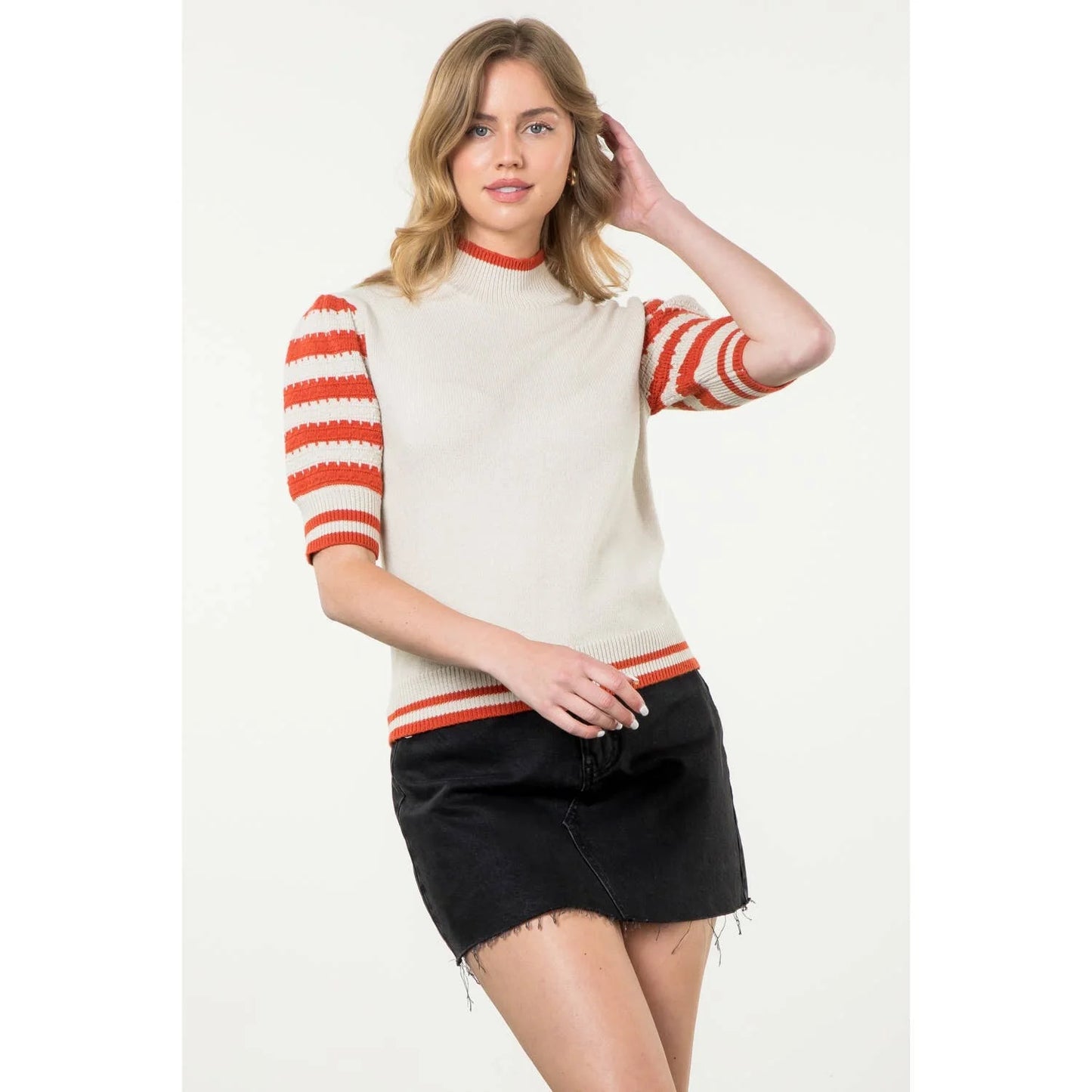 THML - Puff Sleeve Knit Top - Cream