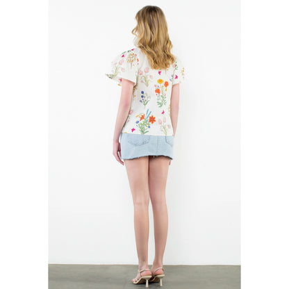 THML - Short Sleeve Floral Top - Cream