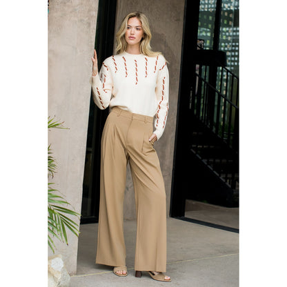 Long Sleeve Knit Sweater - Cream