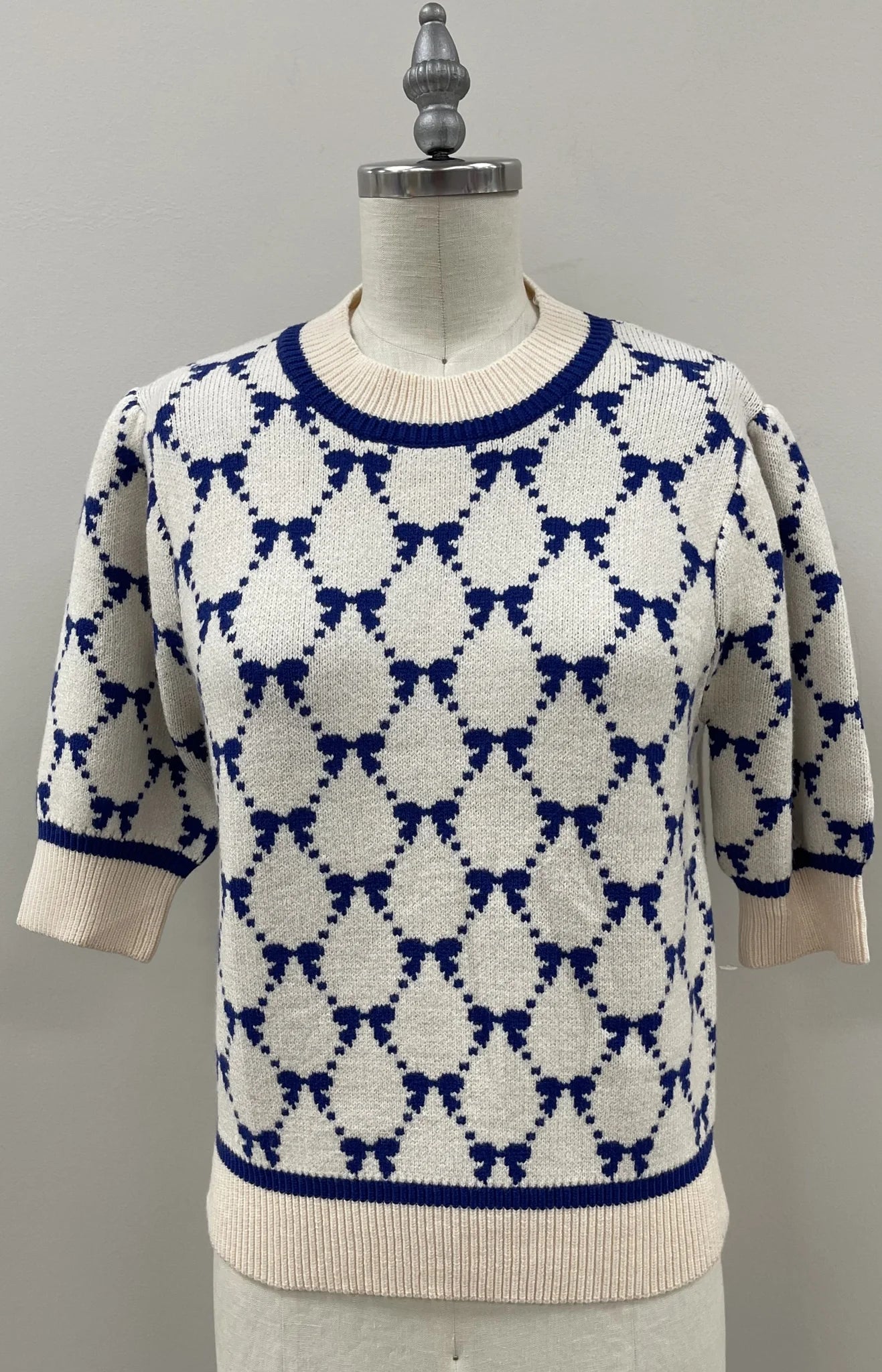 THML - Short Sleeve Knit Pattern Top - White