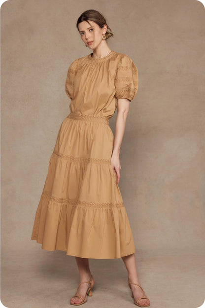 Reverse Pintuck Puff Sleeve Top - Tan