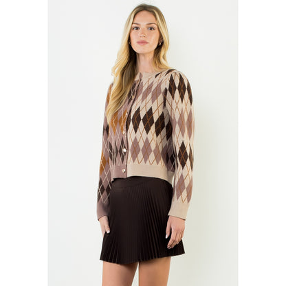 Pattern Gold Button Cardigan - Brown