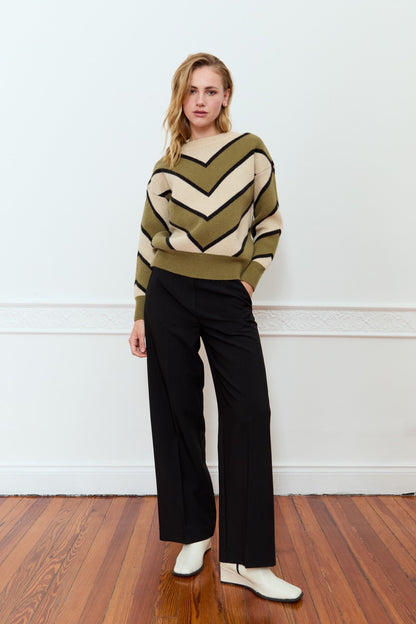 DÈLUC - Bellis Sweater - Ecru, Green & Black