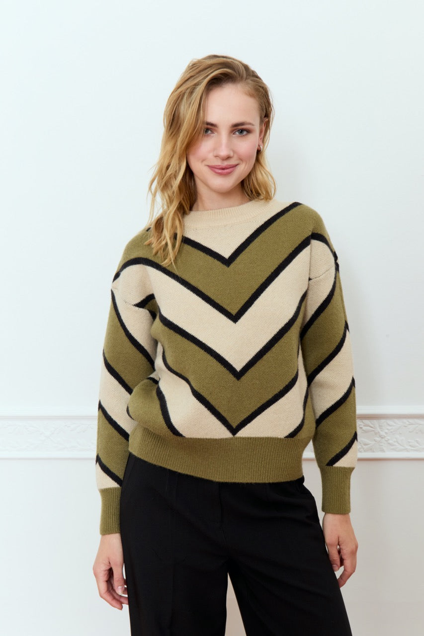 DÈLUC - Bellis Sweater - Ecru, Green & Black