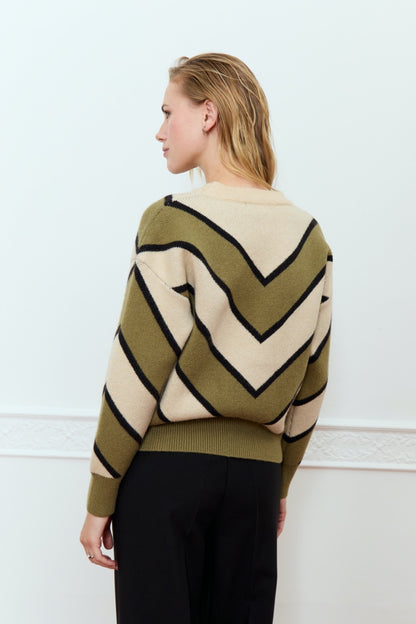 DÈLUC - Bellis Sweater - Ecru, Green & Black