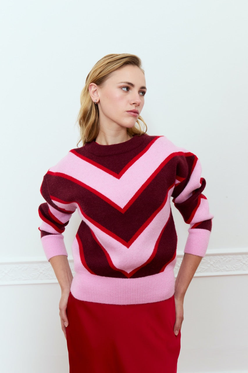 DÈLUC - Bellis Sweater - Pink, Bordeaux & Red